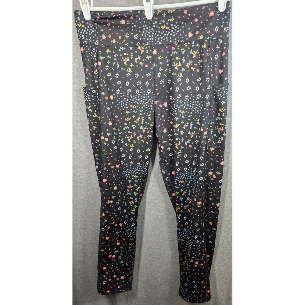 New Aeropostale Floral Leggings Plus Size XL Black High Rise Side Pockets Flower